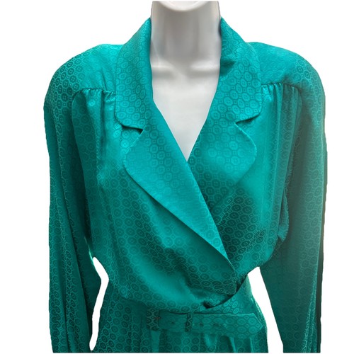 Tuta vintage, 100% seta, donna taglia 14, verde acqua, manica lunga, Liz Claiborne - Foto 4 di 16
