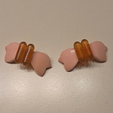 Vintage Peachy Pink Bow with Amber Accents Retro Funky Pair of Shoe Clips