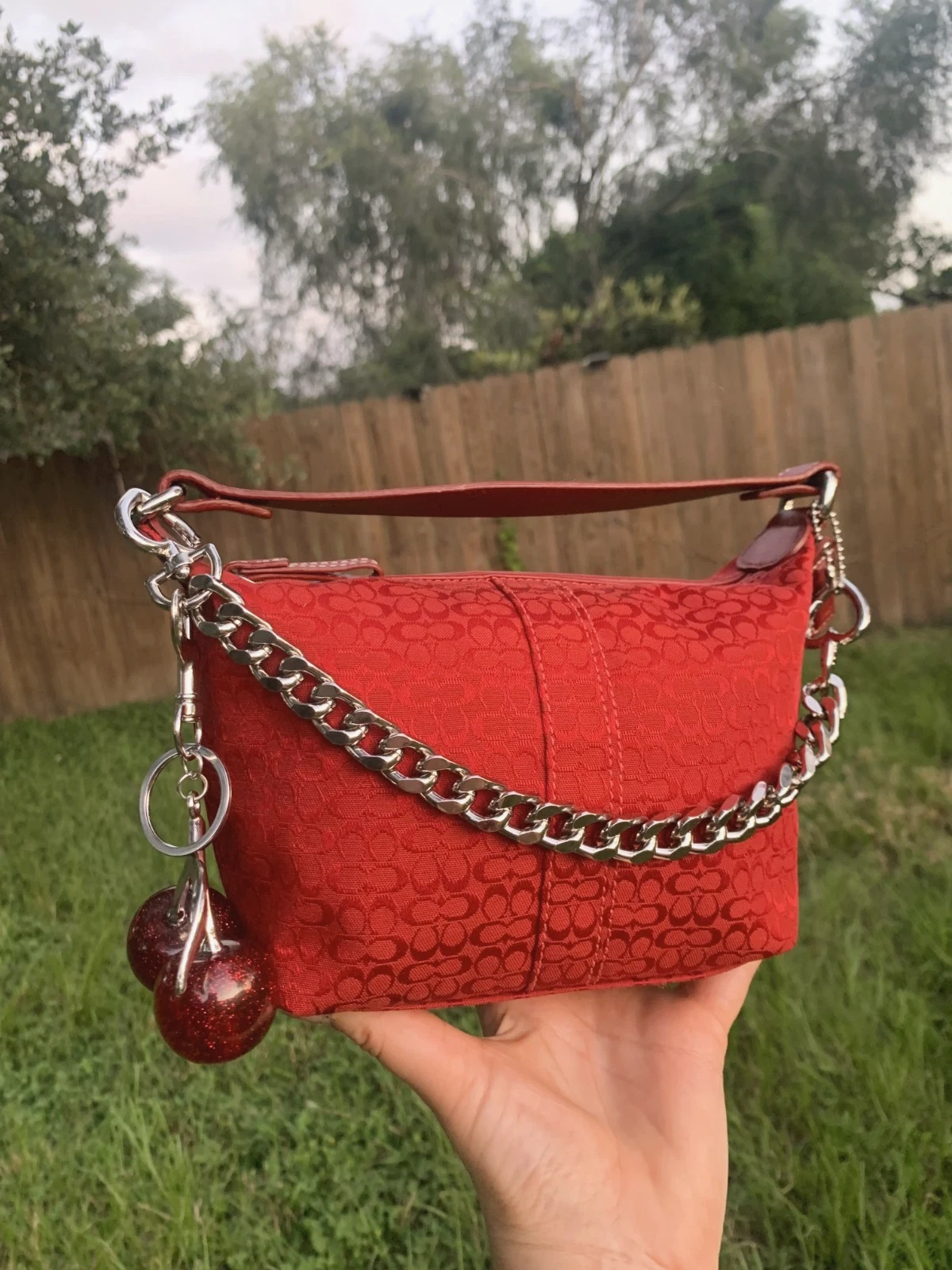 Borsa Coach Vintage Soho Rossa Hobo Tela Pelle Firmata a Mano
