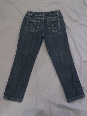 Christopher & Banks Petite Dark Blue Embroidered Straight Denim Jeans Women