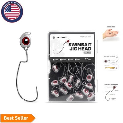 High Carbon Steel Swimbait Hooks for Texas/Ned Rig - 20 Pack Lightweight Options