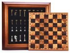 14" Wooden Chess Set, Metal Pieces, 2.5" King, Storage, Gift Package