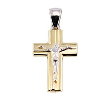 Pendente Croce Classica In Oro Giallo 18 kt Con Gesù in Oro Bianco NUOVO E OR...