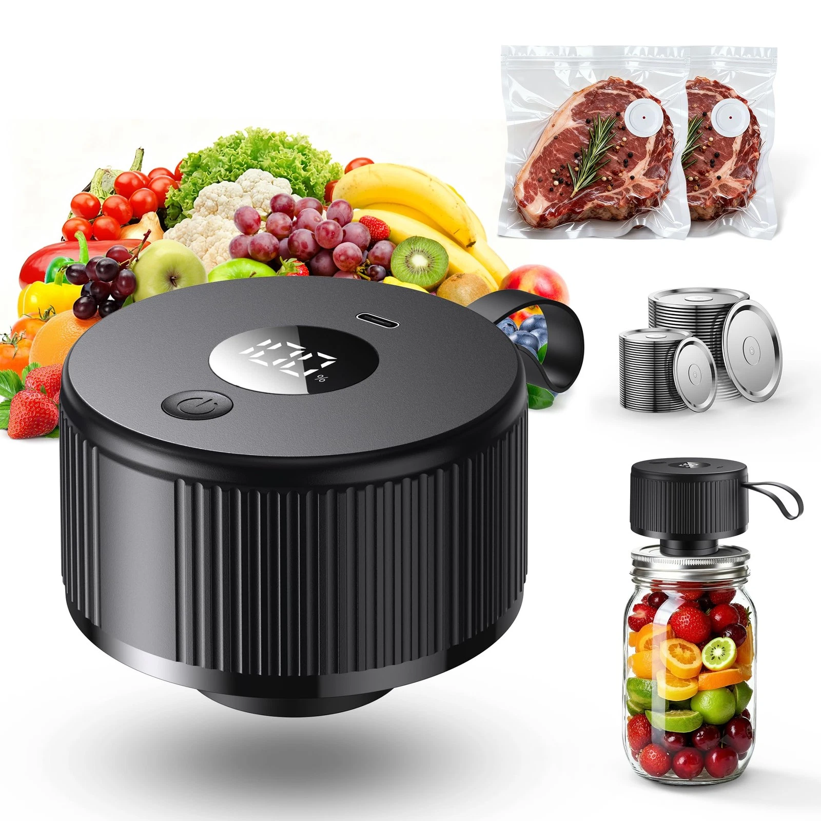 3-in-1 Electric Mason Jar Vacuum Sealer Kit, Food Saver, Jar Sealer