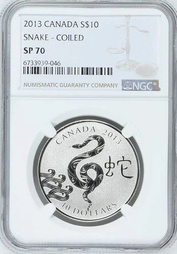 TOP POP - 2013 Canada Silver $10 Coiled Snake Specimen NGC SP 70 - ONLY 4