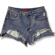 Signature 8 Festival Grunge Frayed Raw Hem High Rise Jean Shorts Size Small