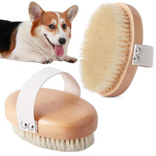 Soft Boar Bristle Pet Palm Brush for Short Haired Dogs and Cats with Band, Reduc