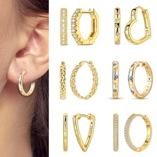 MULA New 925 Sterling Silver Golden Hoop Earrings AAA CZ Heart For Women Jewelry