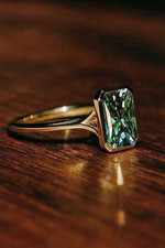 2 Ct Octagon Green Teal Sapphire Solitaire Ring, Engagement & Wedding Split band