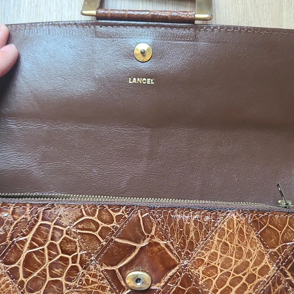 LANCEL sac porté épaule cuir marron effet croco, quincaillerie dorée, poche int. - Photo 4/4