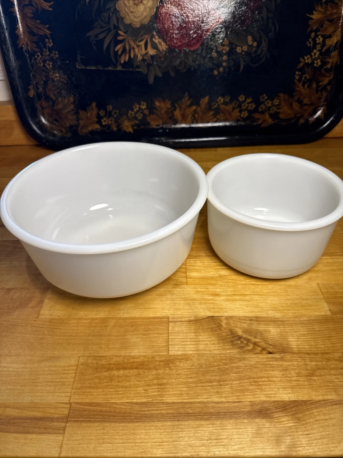 Vintage Milk Glass Mixing Bowls Set Of 2 Unmarked 9 In & 6.5 In Textured Bottom