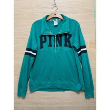 Victoria's Secret PINK Quarter Zip Pullover Sweatshirt Teal Green Logo Small
