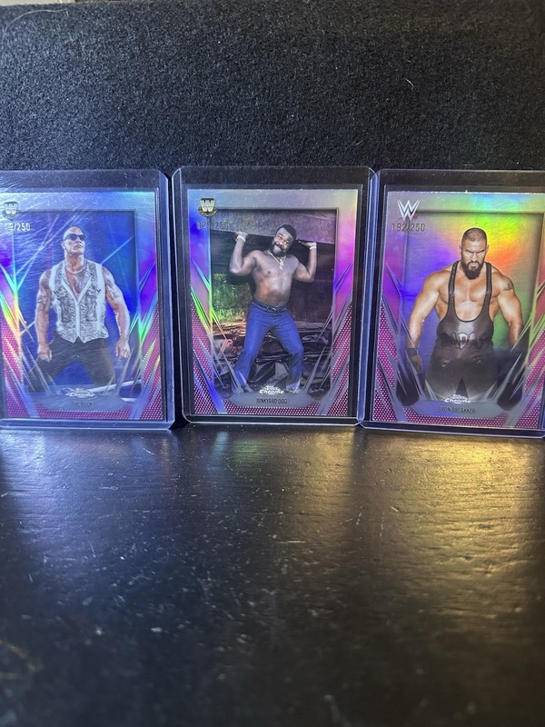2026 Topps Chrome WWE THE ROCK/BRON BREAKER/JUNKYARD DOG LOT Pink #’d/250!