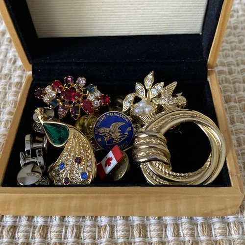 Lot of 12 Vintage and Modern Costume Jewelry Brooches Pins Cuff Links E