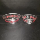 Pyrex Red Cherries Cherry Gingham Mixing Bowls 322 & 323 Set Clear Glass