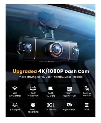 Dash Cam- Black Box Dvr With Rear-view Camera 4CH Recording 