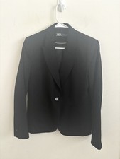 ZARA Blazer Women  s Black Single Button Jacket Fitted Career Office Workwear 8