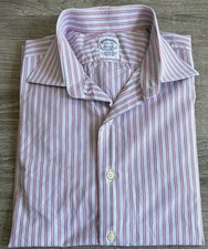 Vtg Brooks Brothers Mens Multicolor Stripe Dress Shirt Made In USA Sz 16.5-34