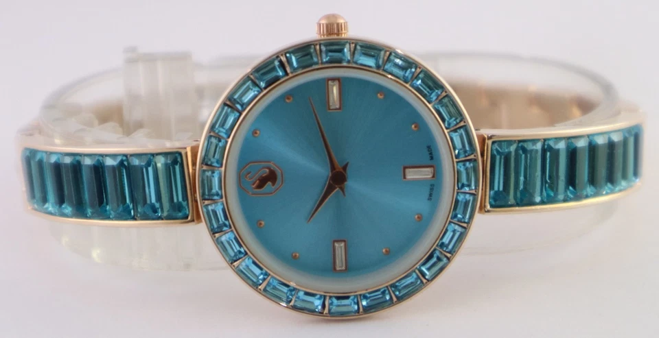 Beautiful Swarovski Women Blue Dial Quartz Great Working Wristwatch Steel Band - image 4 of 4