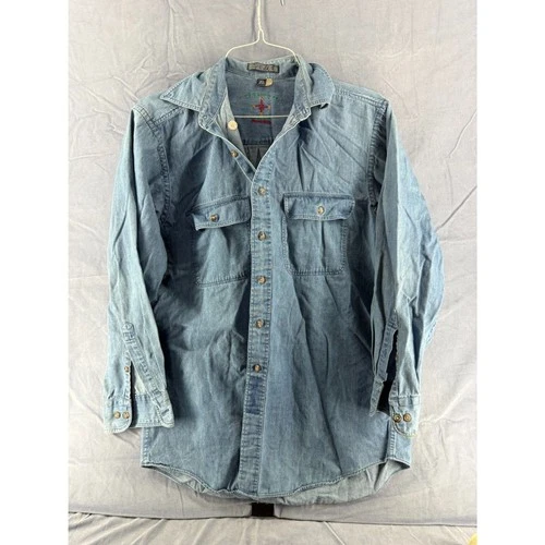 Vintage GH Bass Compass Denim Shirt Mens 15.5 Medium Blue Button Up Workwear - product listing photo
