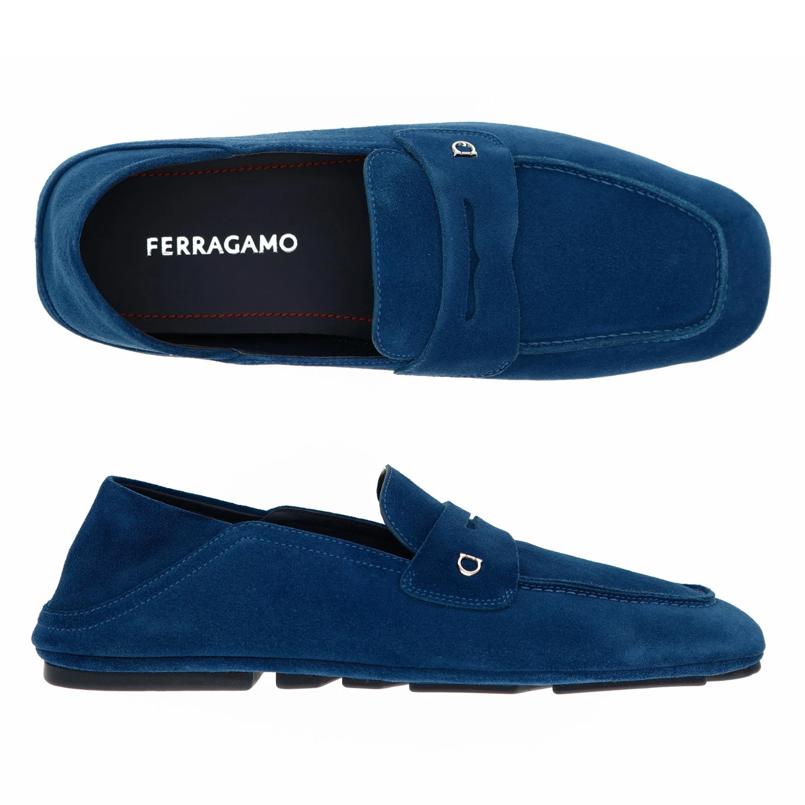 Ferragamo — Salvatore Ferragamo Billion Loafers Blue Suede Leather Size 11 US New
