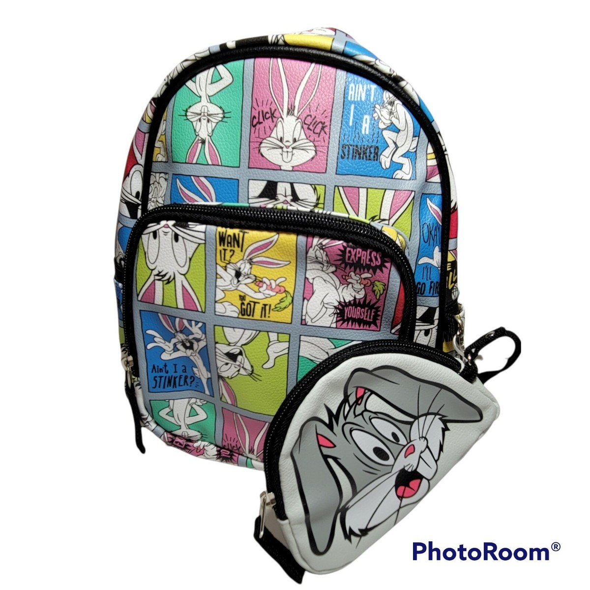 Warner‎ Bros. Looney Tunes Bugs Bunny Mini Backpack w/Zip Pouch White 10.5\
