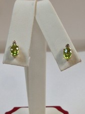 Natural Peridot with Natural Diamond Earrings Solid 14kt Yellow Gold