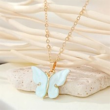 Simple Style Blue Butterfly Pendant Necklace Jewelry Women Girls