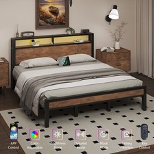Full Queen King Heavy Duty Platform Bed with Storage Headboard and LED lights