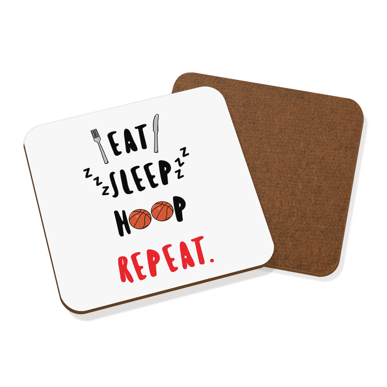 Eat Sleep Hoop Repeat Coaster Drinks Mat - Funny Basketball Sport