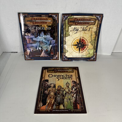 Dungeons and Dragons Map Folio I and Folio 3D Maps D20 & character sheets