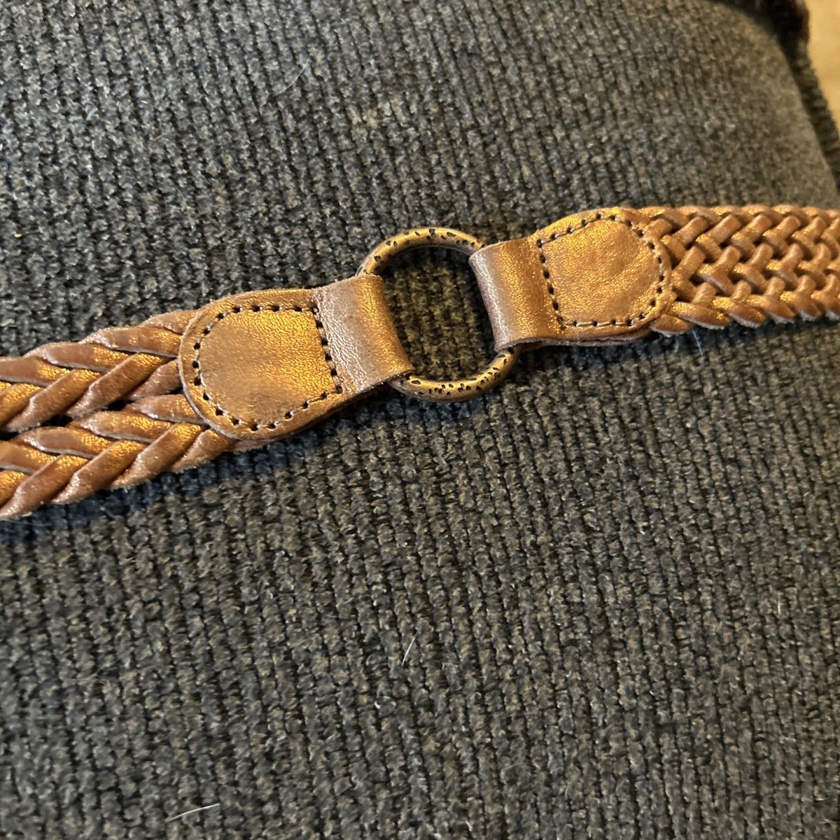 Linea Pelle Vintage Brown Brass Copper Braided Leather Belt  display picture 1