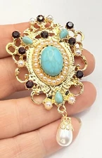 Renaissance Revival Collection  Victorian Style Faux Pearl Rhinestone Brooch