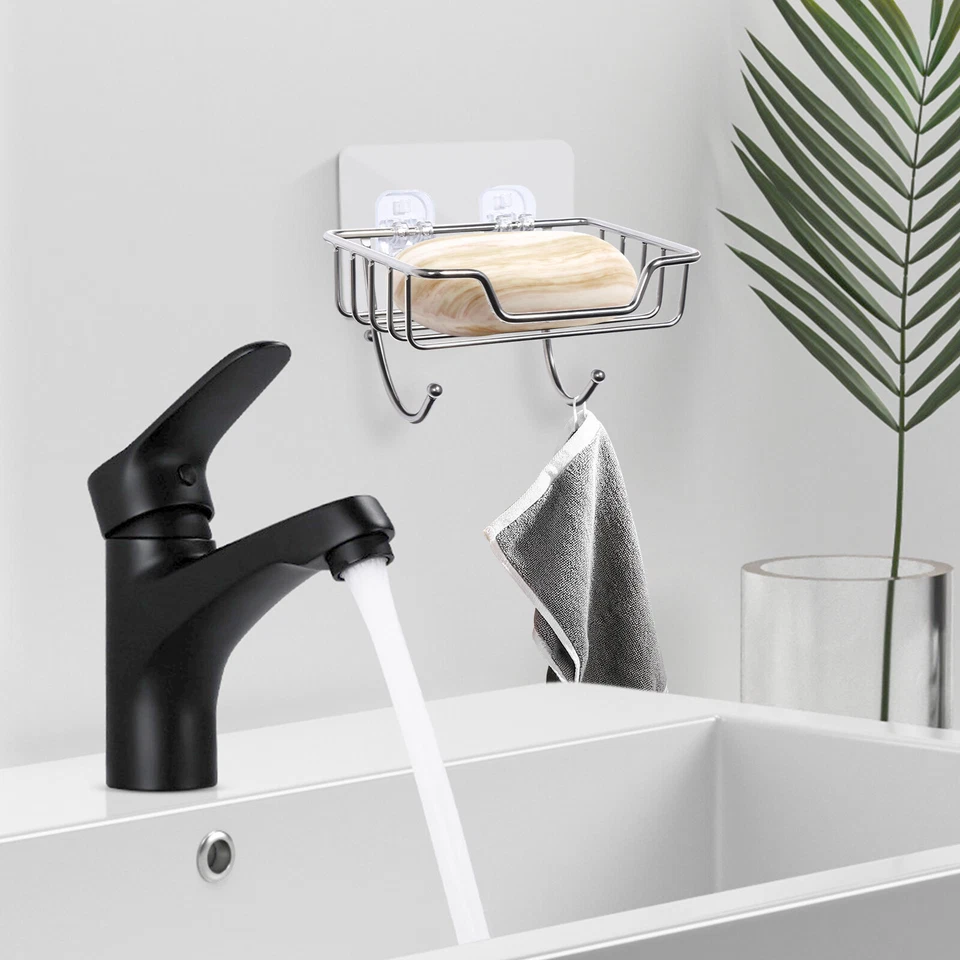 Jabonera de acero inoxidable montada en la pared soporte barra baño cesta de ducha Foto 3 de 4