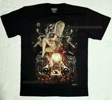 Skeleton Rider with Blonde Vixen Glow In The Dark HD Rock Chang Design T-shirt 