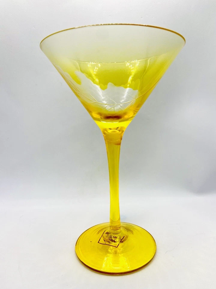 MWW World Market Amarillo Grabado Martini Vidrio Hoja de Helecho Esmerilado 10oz Cóctel 7" Foto 2 de 4