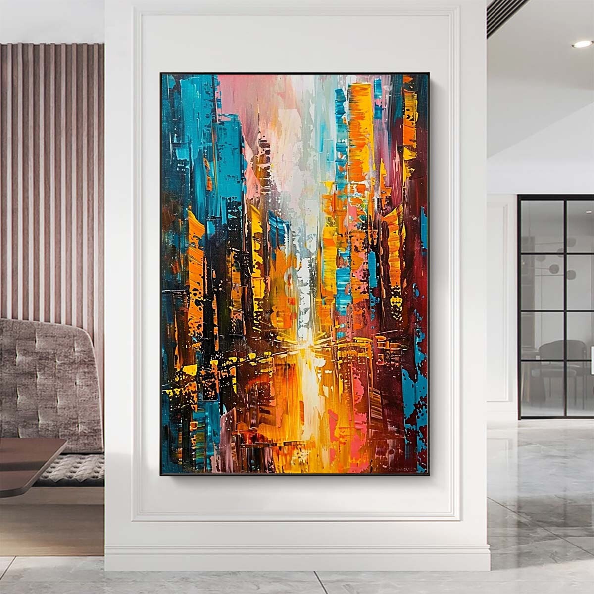 カパJoaquin Capa「Next City」版画 モダンアート#295-3 Large Hand-Painted Modern Reflection City Wall Art Abstract Canvas