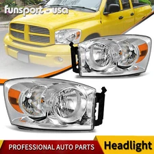 Chrome Amber Headlights Set for 2006-2008 Dodge Ram 1500 2006-2009 Ram 2500 3500