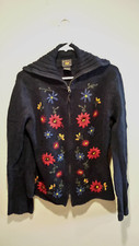 Vintage Clothing Floral Zip-Up Cardigan - Route 66 - Large L - Navy Blue