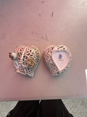 Vintage Rare Herend porcelain Bonbonniere Heart Shaped Herend Naturalistic A
