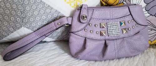 Kathy Van Zeeland Light Purple Pouch Wristlet Wallet Silver Studded - Picture 2 of 4