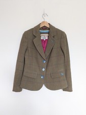 Ness Tweed Blazer Jacket 70% Wool Green Size Uk 10 Tartan Check Plaid Print