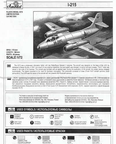 Amodel 72261 Plastik Modellflugzeug Bausatz Maßstab 1:72 Alexeyev I-215 Modellbausatz - Bild 8 von 24