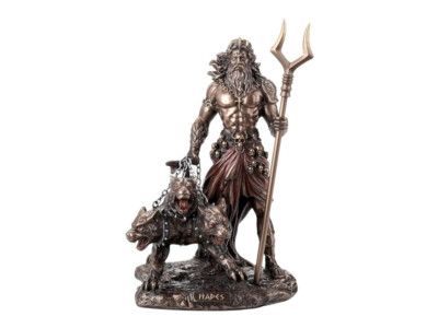 Hades Pluto Gott der Unterwelt & Cerberus Statue Kaltguss Bronzeharz 16,5 cm