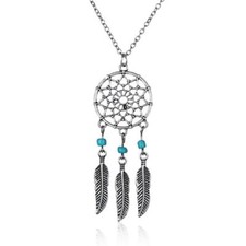 NUEVO Atrapasueños Turquesa Pluma Dije Colgante Joyería Collar Cadena Larga