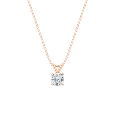 IGI F/ VS 1 Kt Asscher Lab Created Grown Diamond Anhänger Halskette 14K Rotgold