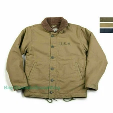 Mens N1 Deck Jacket USN Navy Fleece Warmth Vintage Jackets Flight Military Coats