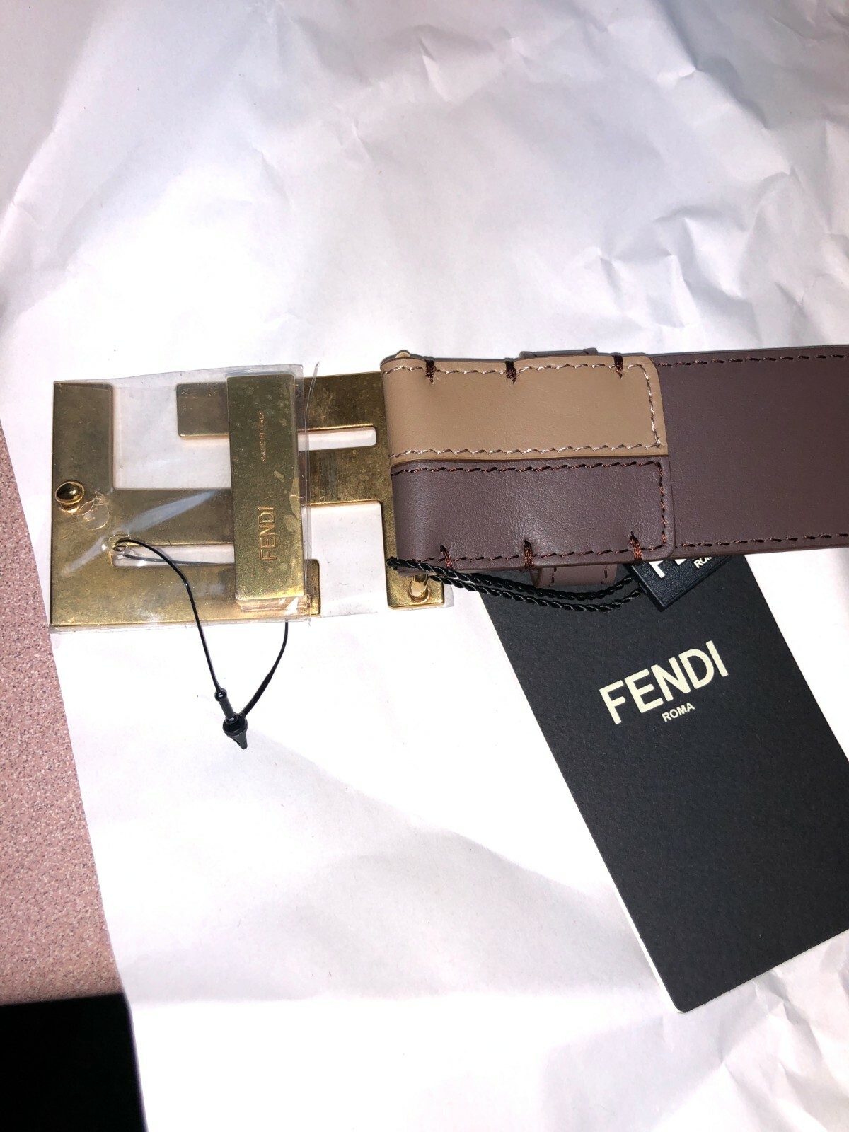Fendi - Men's Belt (BNWT) - Bicolor Leather; Size 100/US40; Light & Dark brown image 6