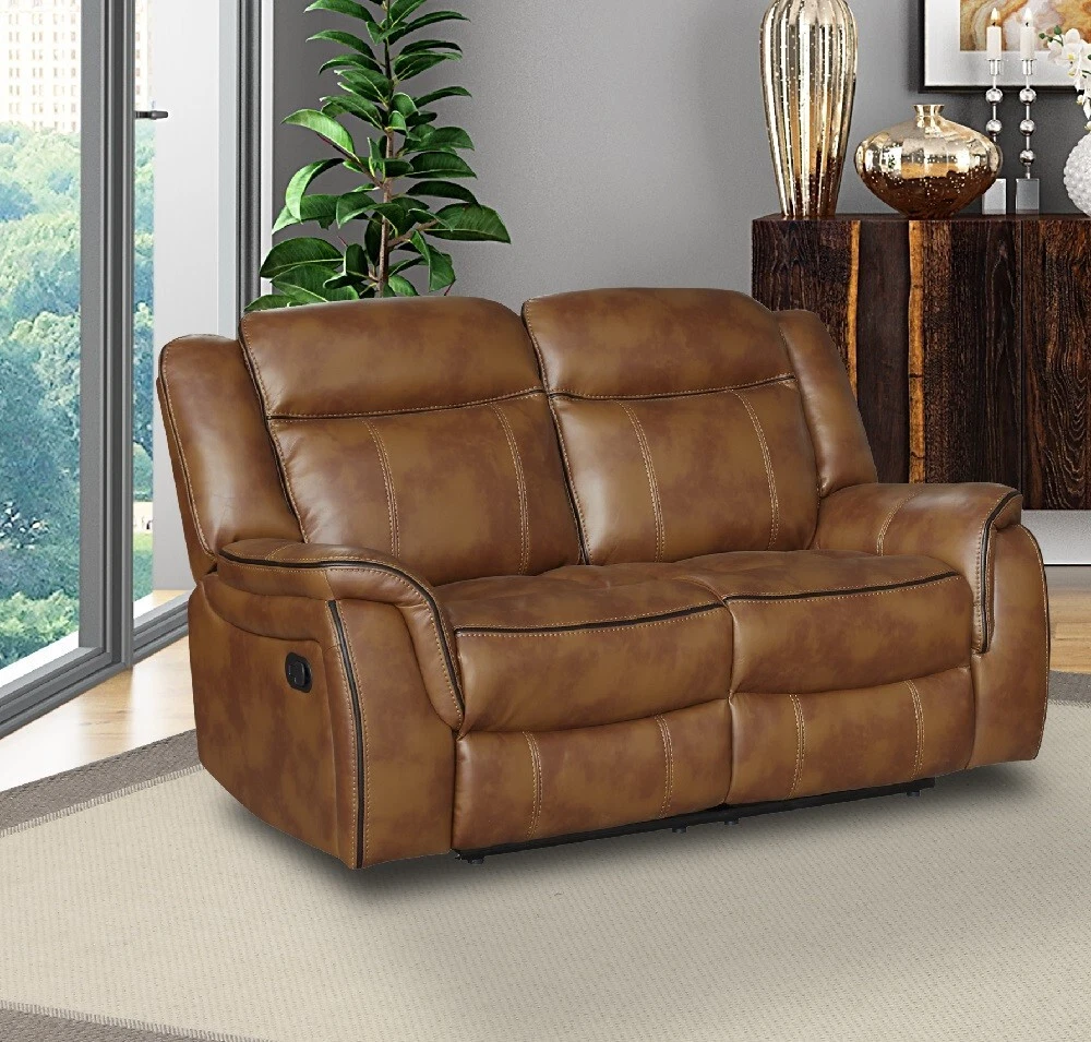 Tan Brown Leather Gel 2 Seater Recliner