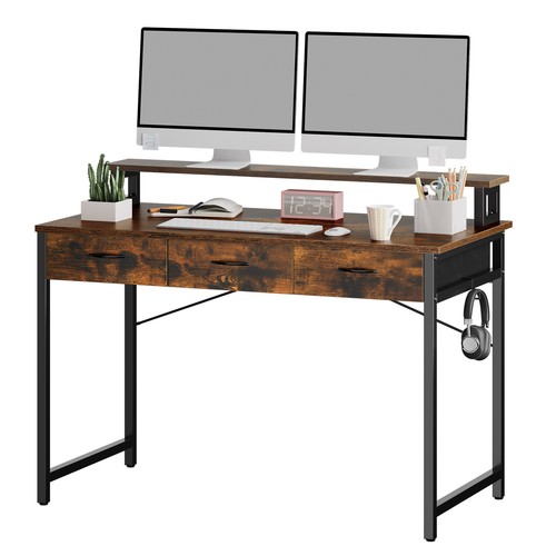 39 inch Modern Computer Desk Home Office Study Desk with Drawers & Monitor Stand - Picture 8 of 14